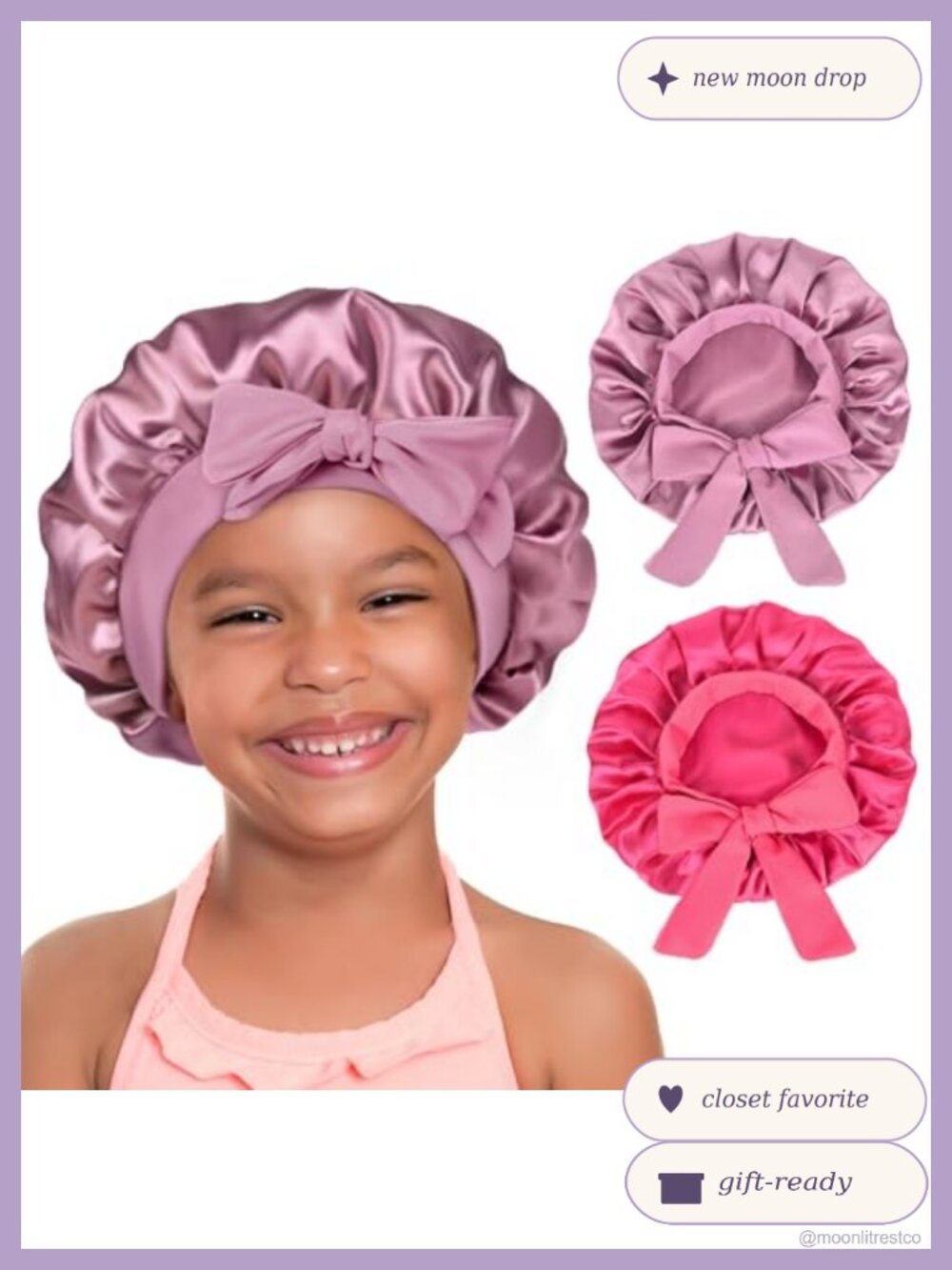 2 PCS Soft Satin Bonnet Sleep Cap Hair Protection for Kids Toddler Baby